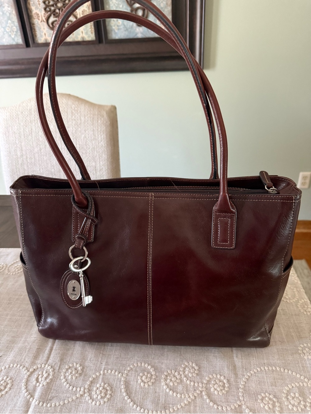 Fossil Large Brown Leather Tote Handbag MSRP $230